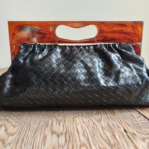 Black Leather Quilted Clutch